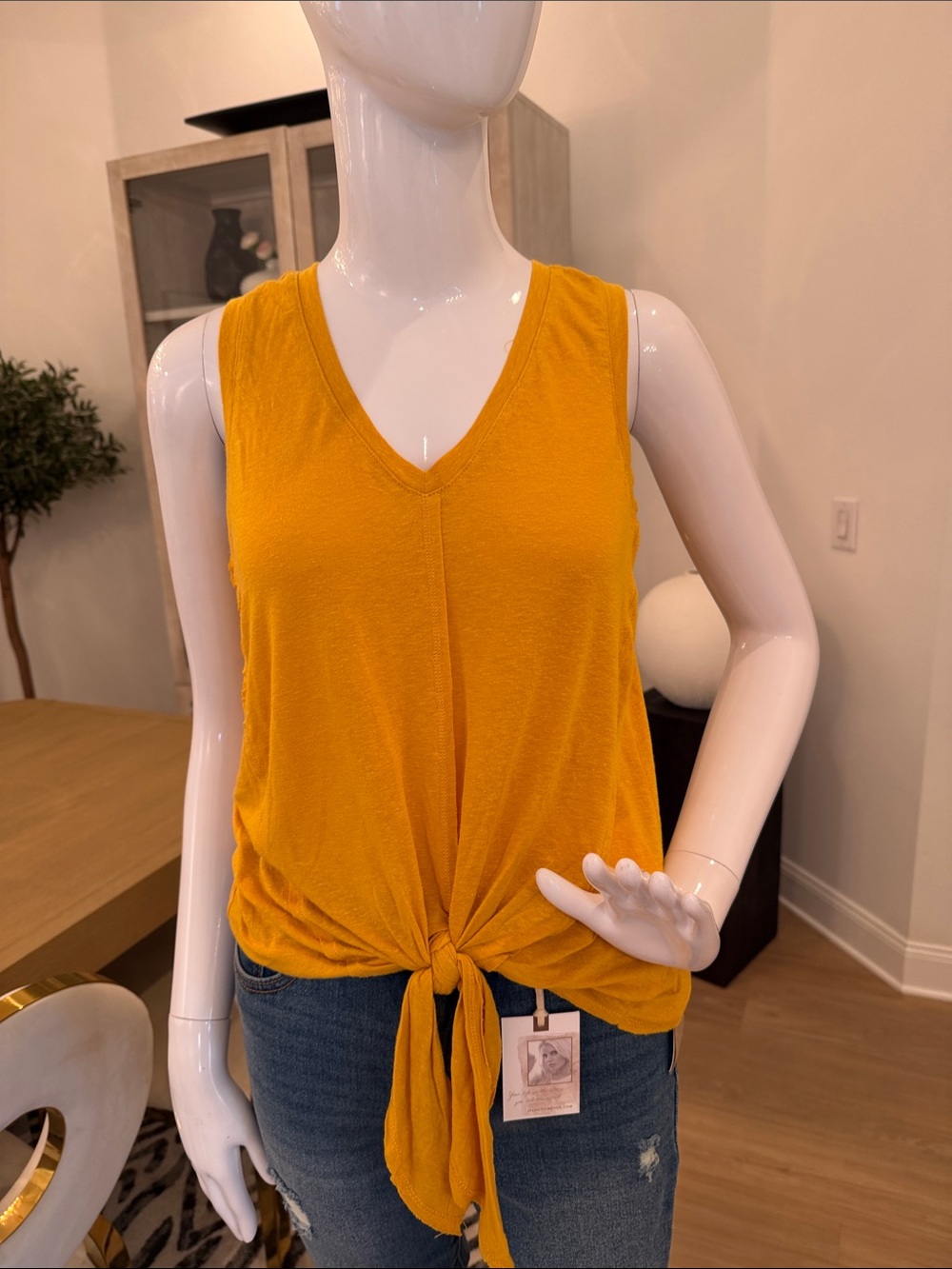 Universal Thread Mustard V-Neck Tie-Front Tank Top